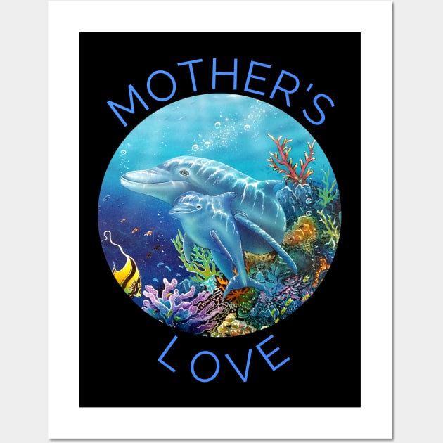 Mother and baby dolphin Coral reef Hawaii Wall Art by Coreoceanart